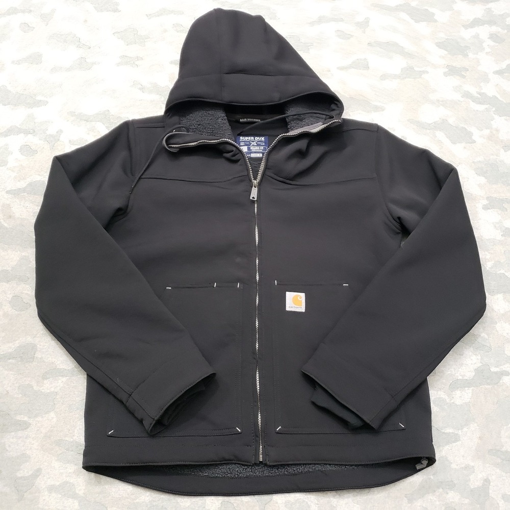 Carhartt Super Dux Jacket Men Small Black Rain Defender Full Zip Hooded Relaxed